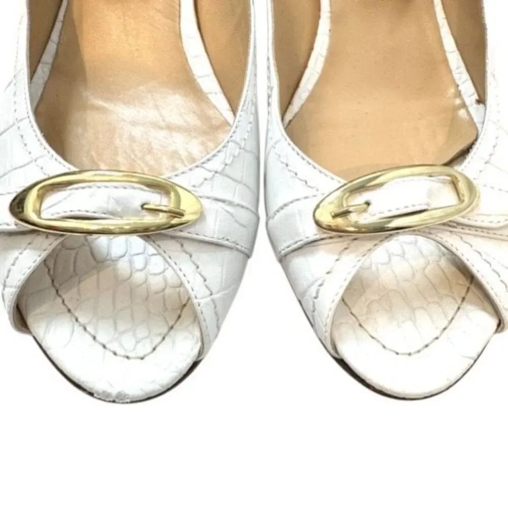 Claudio Ciuti Croc Embossed Leather Peep Toe Wedges Italian 8.5